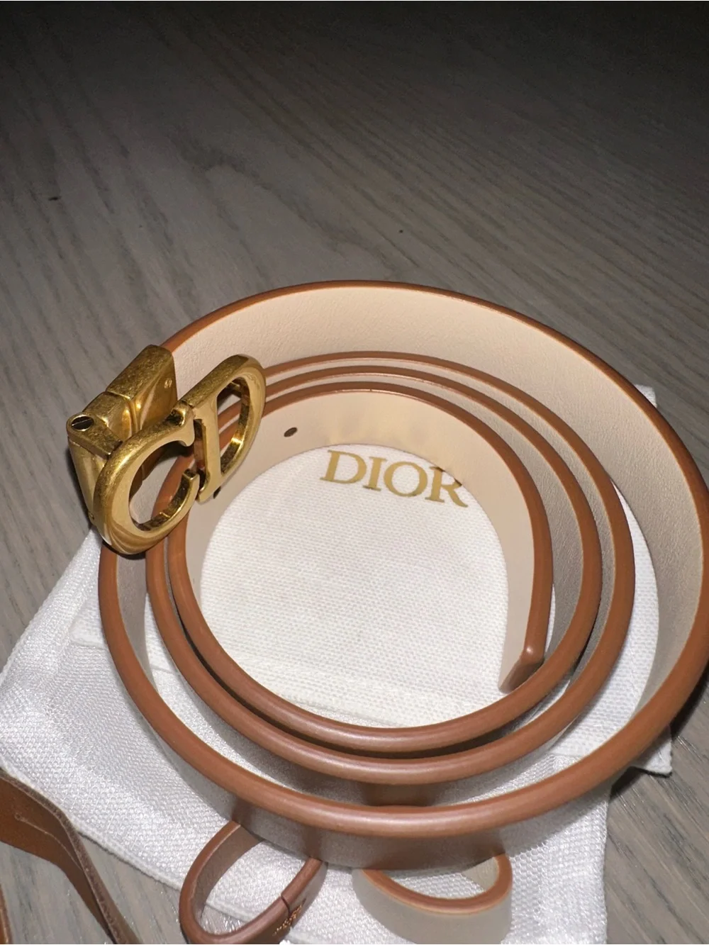 Dior Brown and Cream Leather Belt with Gold CD Buckle